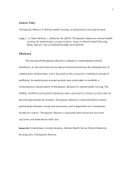 Pdf Therapeutic Alliance In Mental Health Nursing An Evolutionary Concept Analysis