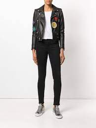Saint Laurent Patch Embroidered Leather Jacket Farfetch Embroidered Leather Jacket Embroidered Leather Jackets