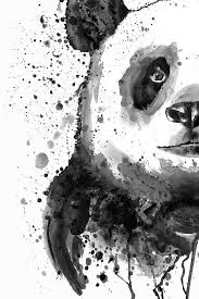 Black And White Half Faced Panda By Marian Voicu Panda Painting Panda Art Black And White Art Drawing