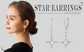 REDSUN Pendientes de piedra lunar de plata de ley 925, estrella de ocho  puntas, pendientes colgantes de luna arcoíris, joyas para niñas, madre,  hija, mujer, novia, regalo, Plata : Amazon.es: Moda