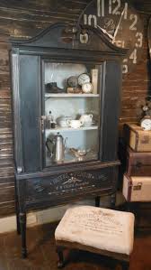 Antique China Cabinet Makeover By Zoey S Painted Black Distressed And Hotel Perrin Graphics Antique China Cabinets Painted China Cabinets Vintage Furniture