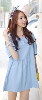 Luxe Asian Korean Women Fashion Cute Denim Light Blue Dress Asian Fashion Cute Asian Fashion Fashion