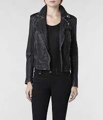 Womens Cargo Leather Biker Jacket Black Grey Allsaints Com Leather Jackets Women Fashion Clothes