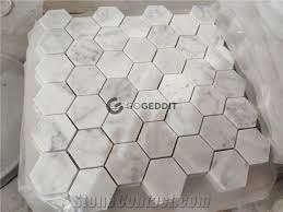 The tile's white marble with gray veining and smooth honed finish are the perfect combination, while the herringbone pattern creates a classic look. Carrera White Hexagon Marble Bathroom Mosaic Tile From China Stonecontact Com