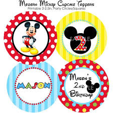 Maybe you would like to learn more about one of these? Printable Modern Mickey Mouse Cupcake Toppers Diy Personalized Small Party Circles On Etsy 6 00 Mickey Party Fiesta Mickey Mouse Mickey Mouse Birthday