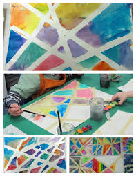 Tape Resist Watercolor Paintings Place Strips Of Masking Tape On Watercolor Paper And Paint In The Shapes Made By Th Art Lessons Watercolor Paintings Painting