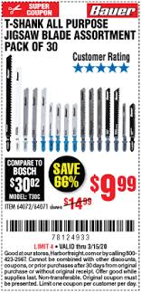 Safety jigsaw safety warnings (continued) maintenance save these instructions. Bauer T Shank General Purpose Jigsaw Blade Assortment 30 Pk For 9 99 Harbor Freight Coupons