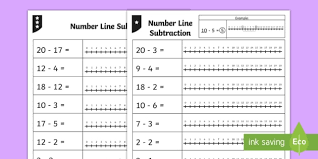 Print them for your math homework when printing, select scale to fit media and set the paper size to 8.5″ x 11″ (letter) for the worksheets to print correctly. Subtraction From 20 Number Line Worksheet Math Twinkl