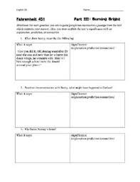 Fahrenheit 451 Reading Guide Pt 3 Fahrenheit 451 Teaching English Guide
