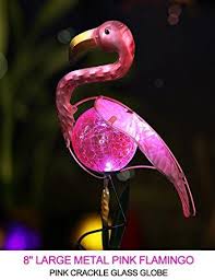 Bright Zeal 8 Tall Metal Pink Flamingo Led Crackle Glass Solar Lights Outdoor Christmas Decorations Clear Flamingo Lights Solar Lights Garden Pink Flamingos