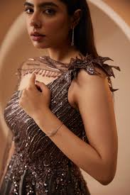 Buy Brown Organza Embroidery Sequins Asymmetric Neck Myra Ball Gown For  Women by Roqa Online at Aza Fashions.