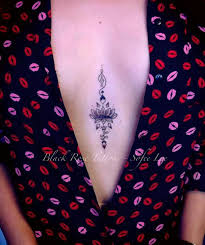 Delicate Unalome Lotus Sternum Tattoo Tatuajes