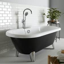 Chez distribain, il existe autant de modèles que d'envies ! Vente Baignoire Ilot Retro Noire Et Blanche Pieds Design Moderne