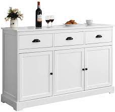 Crafted of poplar solids and engineered wood panels, in a crisp white painted finish, with physical distressing and lightly hand rubbed aged areas on the edges. Giantex Sideboard Buffet Server Storage Cabinet Console Table Home Kitchen Dining Room Furniture Entryway Cupboard With 2 Cabinets And 3 Drawers Adjustable Shelves White White Amazon Ca Home