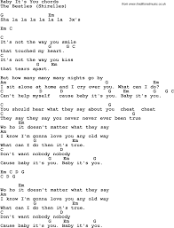 Song Lyrics With Guitar Chords For Baby It S You The Beatles Easy Guitar Songs Beatles Song Lyrics Songs
