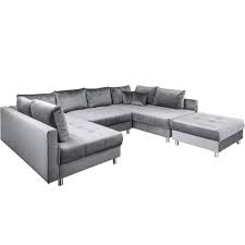 Moderne Xxl Sofa Kent 305cm Grau Samt Federkern Inkl Hocker Und Kissen Wohnlandschaft Eckcouch Ecksofa Couch Couchgarnitur