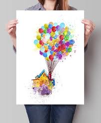 Up Movie Pixar Up Disney Watercolor Art Disney Pixar Up Flying House Nursery Watercolor Art Wall Art Print Art Wall Kids Watercolor Disney Wall Art Prints