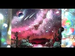 How To Spray Paint Milky Way Galaxy Waterfall Trees Jungle Cavern Flourescent Colors Mountains L Spray Paint Art Spray Paint Artwork Painting Art Lesson