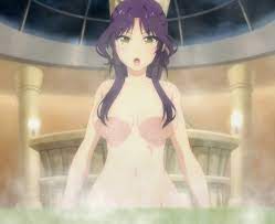 goshouin kyou, netoge no yome wa onna no ko janai to omotta?, 10s, 1girl,  breasts, large breasts, long hair, looking at viewer, navel, nude, purple  hair, yellow eyes - Image View - |