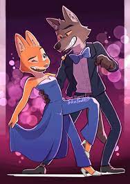 238474 - safe, artist:takatma_paint, diane foxington (the bad guys), mr.  wolf (the bad guys), canine, fox, mammal, wolf, anthro, dreamworks  animation, the bad guys, bottomwear, bow, bow tie, brown body, brown fur,