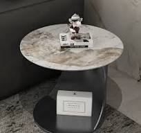 Table basse contemporaine de luxe ronde avec motif en marbre et base en  acier au carbone pour salon