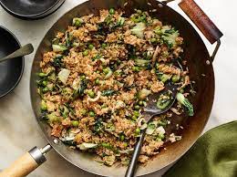 Gingery Fried Rice With Bok Choy Mushrooms And Basil Recipe Fried Rice Recipes Stuffed Mushrooms