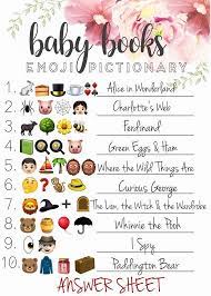 The person with the most correct guesses wins. Baby Shower Emoji Pictionary Guessing Game With Answers Etsy 526639750176079129 Cute Baby Shower Games Baby Shower Fun Virtual Baby Shower Ideas