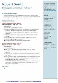 By publishing team on march 25, 2011. Registered Investment Advisor Resume Samples Qwikresume