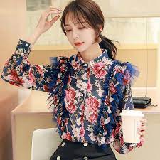 Jual pakaian atasan wanita top blouse wanita kemeja wanita. Fashion Wanita Blus Kemeja Musim Semi Blus Motif Bunga Kemeja Korea Chic Ruffles Chiffon Wanita Blusas Kemeja Atasan Blus Dan Kemeja Aliexpress