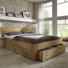 Each side of the bed frame is fitted with two drawers, providing ample storage space for extra bedsheets and blankets. Doppelbett Bettrahmen Mit Schubladen 180x200 Kiefer Massivholz Gelaugt Geolt Bettrahmen Doppelbett Bed Frame With Drawers Modern Platform Bed Bed Design