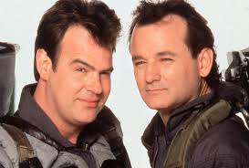 Dan Aykroyd and Bill Murray pose in a promotional photo for Ghostbusters II  (1989).