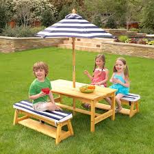 Get the best deals on patio & garden table & bench sets. Kidkraft Outdoor Table Bench Set With Cushions Umbrella Kid Kraft Cuckooland