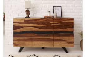 Features two drawers, two slotted shelves, and rubber casters. Buffet Bois Massif Sesham Et Pieds Metal 150 Cm Cbc Meubles