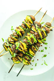 Season with salt and cook on the grill for about 10 minutes, turning as needed. Grilled Ratatouille Kebabs My Favorite Vegan Skewer Recipe Summer Squash And Mushrooms And Eggplant So Good Bbq Recipes Vegan Recipes Vegetarian Recipes