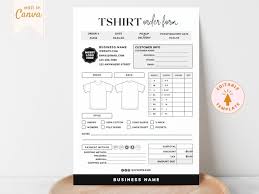 Tshirt Order Form Template, Editable Blank Shirt Order Forms ...