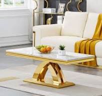 Amazon.com: Maotifeys Mesa de centro de lujo de mármol sintético de 1  pieza, mesa de centro moderna de oro blanco con base de pedestal de acero  ...