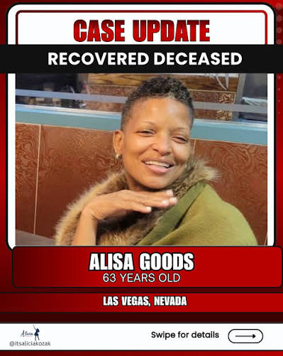 🚨 UPDATE: Heartbreaking news to report, Alisa Goods has been recovered deceased. Her body was found early Thursday near Terminal 1 at Harry Reid International Airport. Officers responded around 1:45 a.m. Her