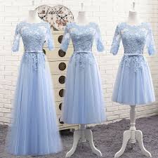 Light Blue Tulle Mid Sleeves Long A Line Bridesmaid Dress Prom Dress Promdress Promdres Light Blue Bridesmaid Dresses Tulle Homecoming Dress Lace Dress Long