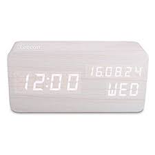Horloge Led En Bois Leeron Reveil Digital En Bois Avec Temperature Calendrier Luminosite Mode Vocal Trois Alarmes Blanc Horloge Digitale Horloge Led Et Horloge