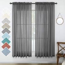 For instance the united curtain valerie lace sheer window curtain panel coming in delicate taupe, natural and blue colors, is a wonderful variant. Amazon Com Charcoal Grey Linen Look Sheer Curtains 63 Inch Length For Kitchen 2 Pack Rod Pocket Breathable Airy Gray Curtains For Bathroom Window Laundry Canopy Sitting Room Reading 52x63 Inches Long Dark