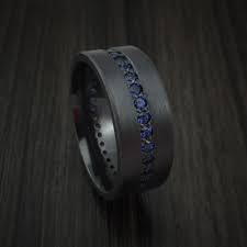 Black And Blue Wedding Bands For Him Black Zirconium Ring With Eternity Channel Set Sapphires Custom Made Thin Blue Line Band Black Zirconium Ring Black Rings Diamond Wedding Bands
