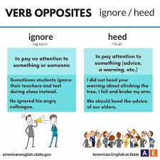 How to use ignore in a sentence? Verb Opposites Ignore And Heed Vocabulary Home
