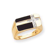 Pompeii3 mens diamond cross wedding ring 10k white gold. 14k Gold Onyx Diamond Mens Cross Ring