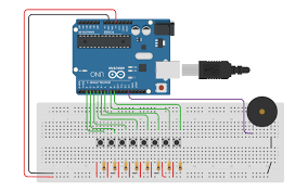 In this section of the tutorial you will create two identical circuits in the same tinkercad circuits workspace: Arduino Piano Circuit Tinkercad