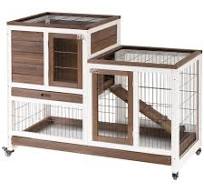 PawHut Wooden Rabbit Hutch Elevated Bunny Cage with Run ...