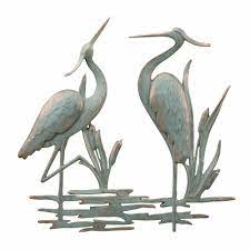 Double Heron Wall Hanging Decor Coastal Nautical Metal Art Bird Crane Spi Home Ebay Outdoor Wall Art Garden Wall Plaque Hanging Wall Decor