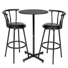 Pub Table Set Bar Black 3 Piece Round Counter Height Table And Tall Stool Chairs Bar Table Sets Bar Height Table Pub Table Sets