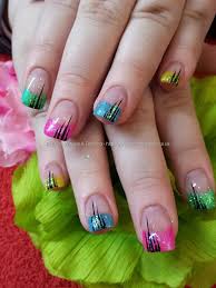 Eye Candy Nails Training Multi Coloured Glitter Tips Over Acrylic Nails By Elaine Moore On 8 Februa Nail Tip Designs Acrylic Nail Tips Summer Acrylic Nails