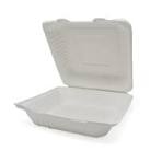 9" x 9" x 3" Sugarcane Bagasse 1 Compartment Clamshell Container - 200/case