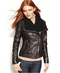Michael Michael Kors Coat Leather Knit Trim Motorcycle Jacket Coats Women Macy S Michael Kors Jackets Blazer Jackets For Women Coats For Women